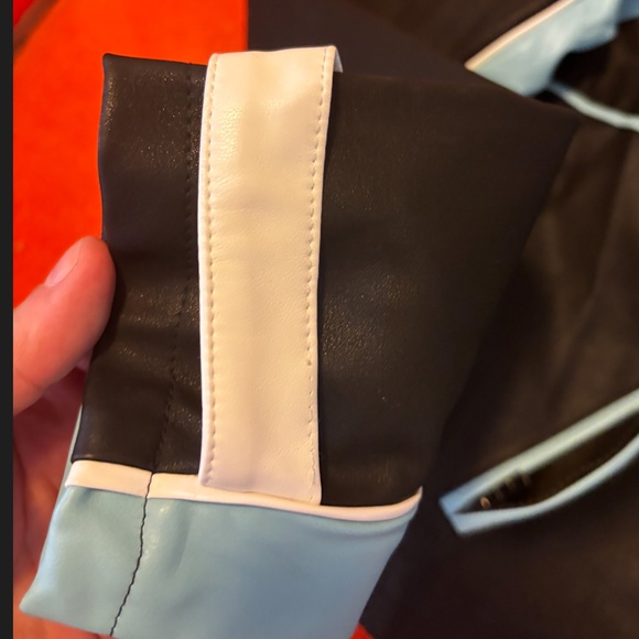 Daisy Street black blue and white faux leather colour block biker jacket NWT - Picture 5 of 13